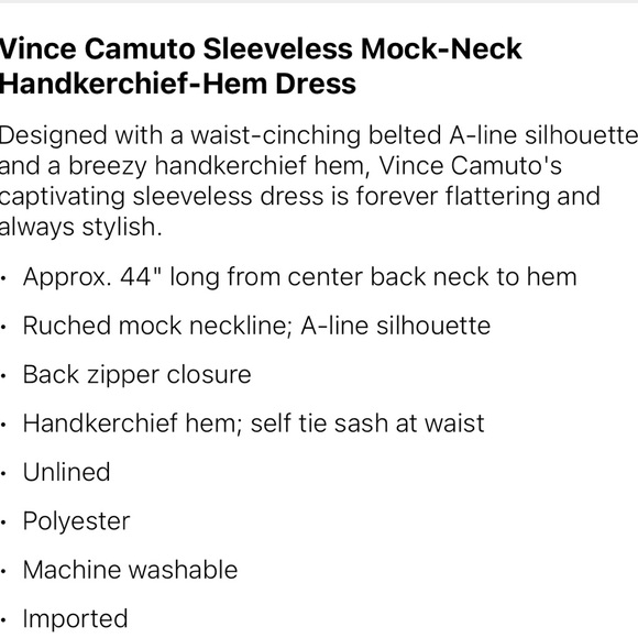 Vince Camuto Black Handkerchief Hem Dress NWT - Picture 3 of 3